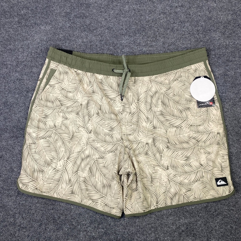 Quiksilver Mens Swim Volley Shorts Dusty Olive Palm Print 7 Inseam XXL QS0002